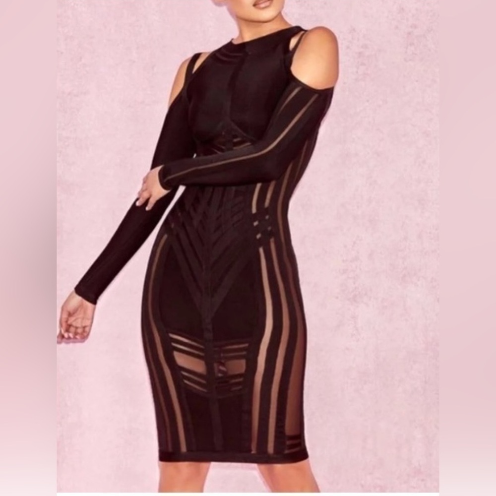 House of CB 
MADRINA
BLACK BANDAGE COLD SHOULDER DRESS size XS size 2-4 NWT